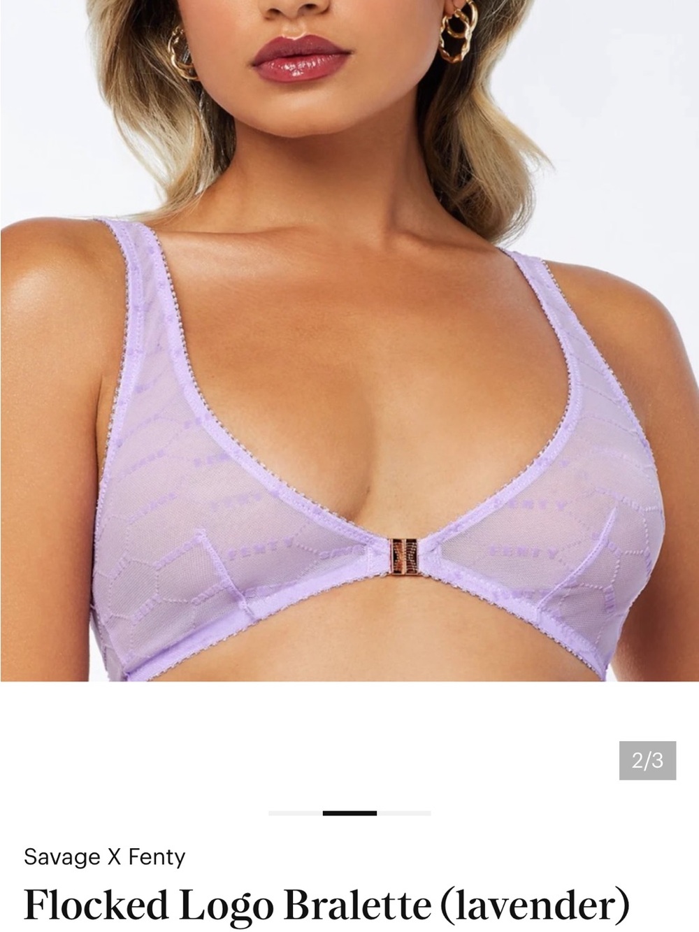 Savage X Fenty Lavender Flocked Logo Bralette - Front Closure